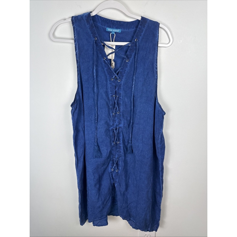 NWT Blue Island Sleeveless Tassel Lace-up Hi-lo Blue XL Dress Resort Tropical
